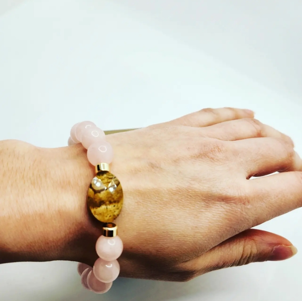 💗🌟Rose Quartz, Faceted Picture Jasper bracelet
